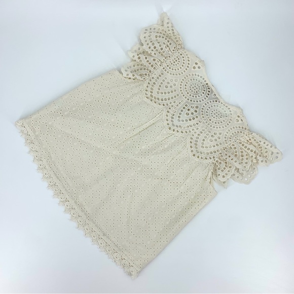 House of Harlow 1960 NWT Ecru Eyelet Lace Ruffled Sleeve Tie Front Top, Small - Picture 2 of 16